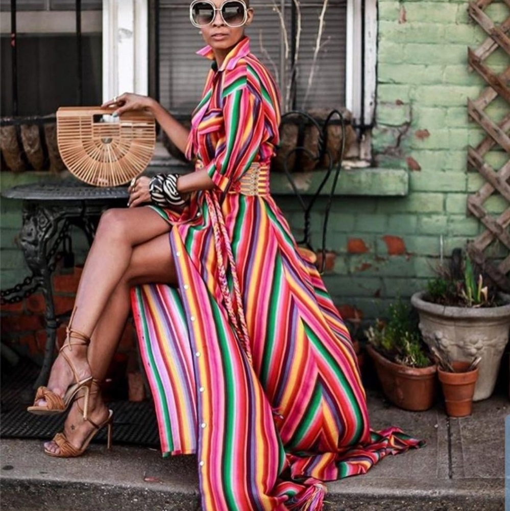Long Boho Style Stripped Maxi Dress